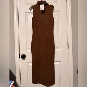 Forever 21 Brown Sleeveless Turtleneck Midi Dress